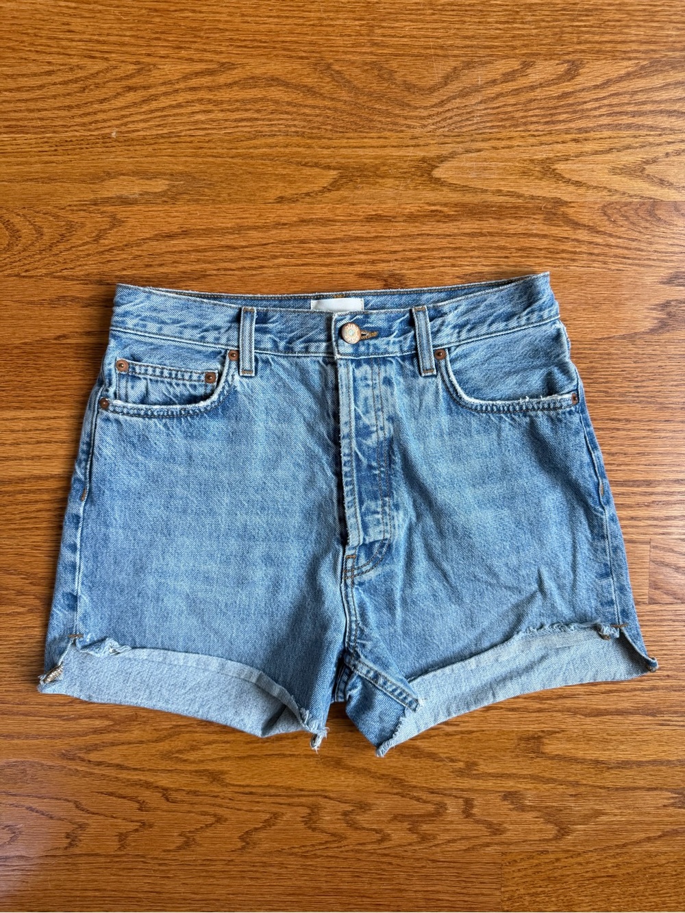 Doen High-Rise Light Blue Denim Shorts